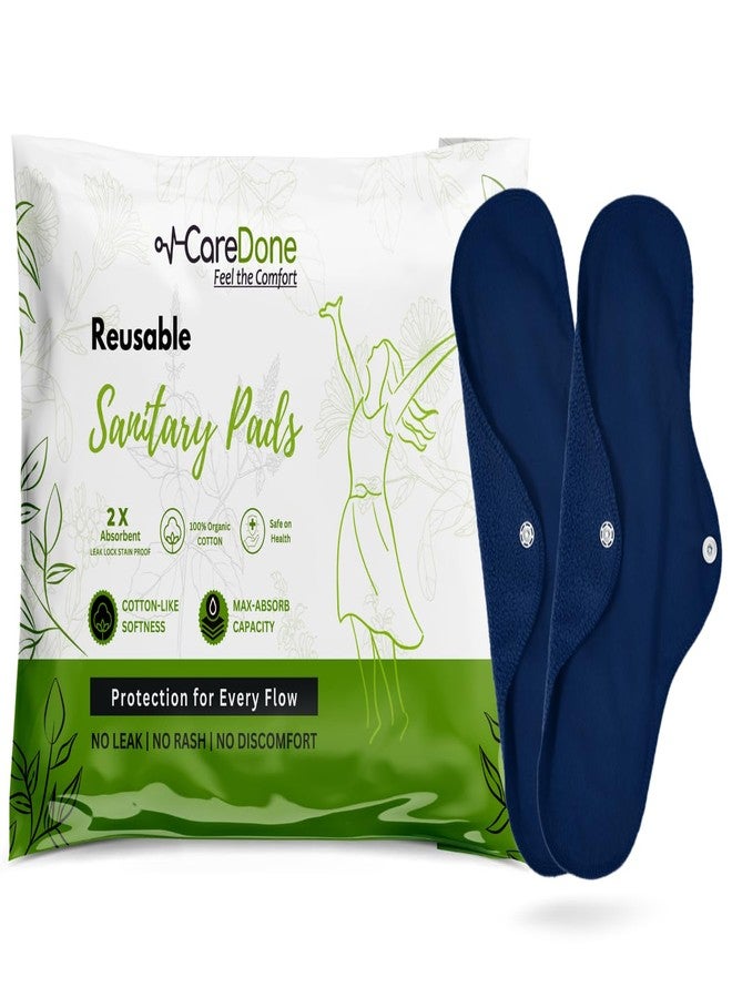 CareDone Super Comfy Heavy Flow Pad - Extra large| |Reusable Sanitary Cloth Pad | Organic Cotton| with leak proof | lasts upto 75-100 washes (NavyBlue Cloth Pad-Pack 2) - Image 1